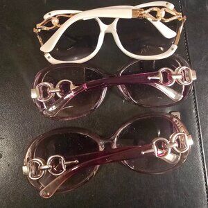 Lot of 3 Women’s Fashion Sunglasses Plastic Frames Purple & White Oversized